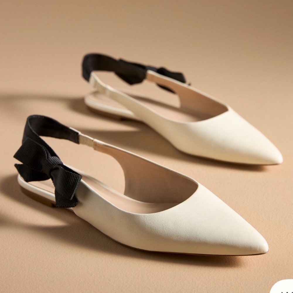 Anthropologie Maeve leather Ivory Slingback Flat with Bow - Picture 2 of 4